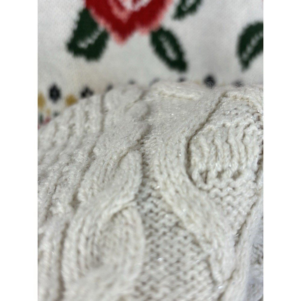 Vintage Y2K Mossimo Rose Cable Knit Sweater M Cottagecore Romantic Fair Isle - Picture 5 of 8